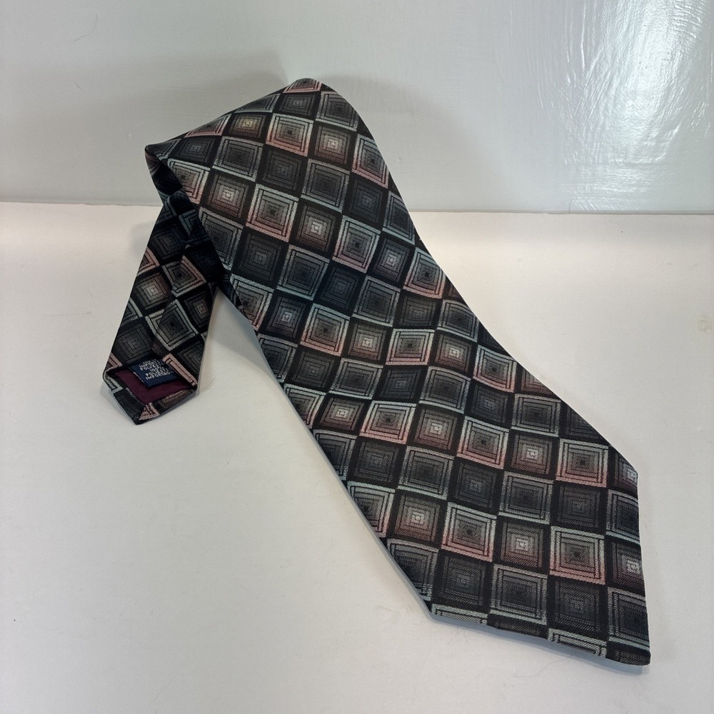 Vtg Men's Stringbeans Tie Abstract Geometric Squares Multicolor 3.5x58 Inches